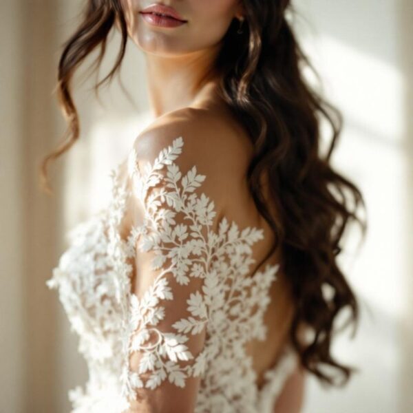 Applique wedding dress detail at London Bride, South London