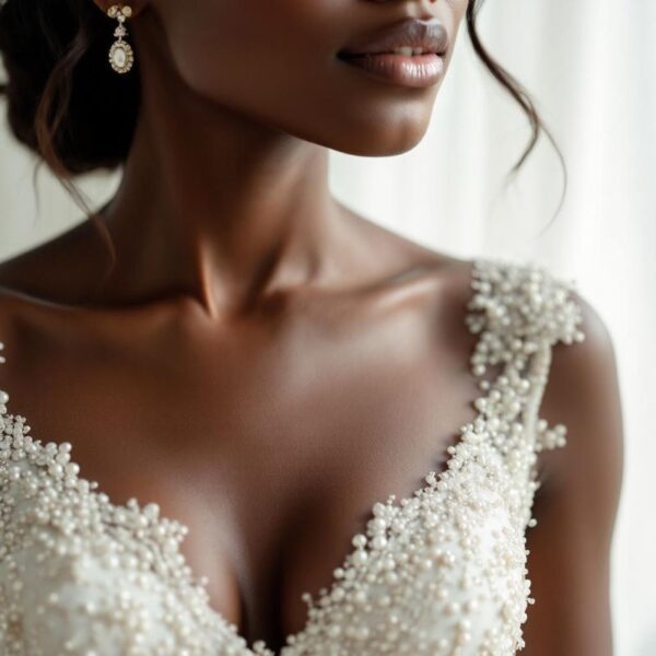 Beading wedding dress detail at London Bride, South London