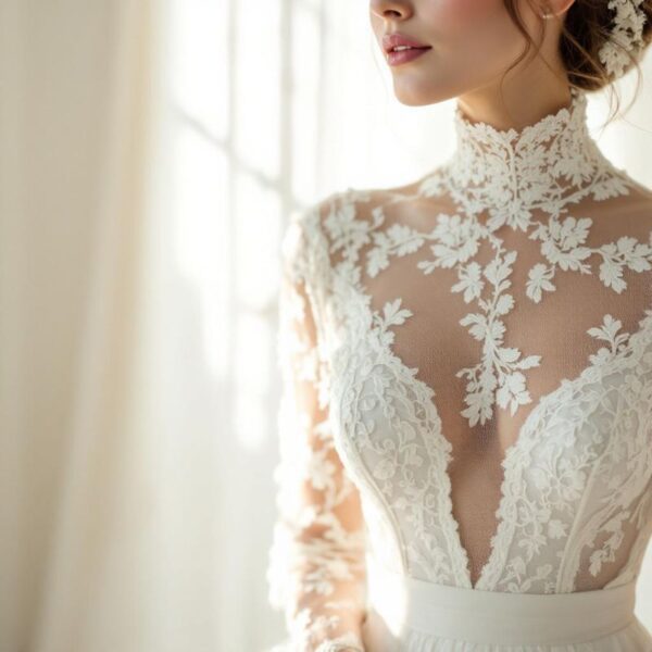 High Neck wedding dress neckline at London Bride, South London