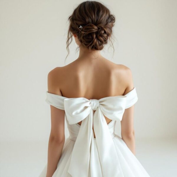 Bow wedding dress detail at London Bride, South London