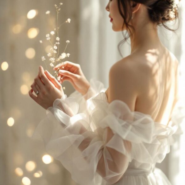 Detachable wedding dress sleeve style at London Bride, South London