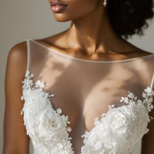 Illusion wedding dress neckline at London Bride, South London