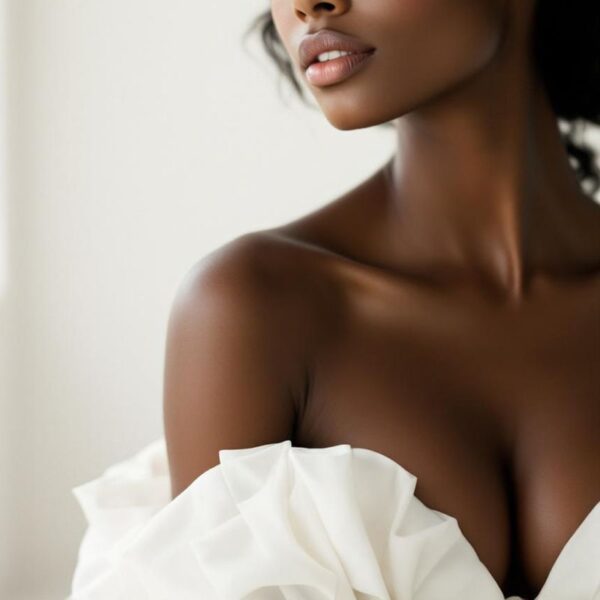 Strapless wedding dress neckline at London Bride, South London